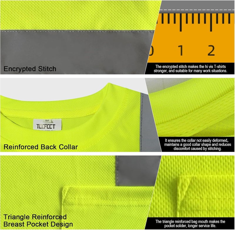TCCFCCT Construction Shirts for Men Class 3 Long Sleeve Work Shirts for Men Construction, Hi Vis Reflective Safety Shirts for Surveyors, Drivers, LC-Yellow XXL - Image 4